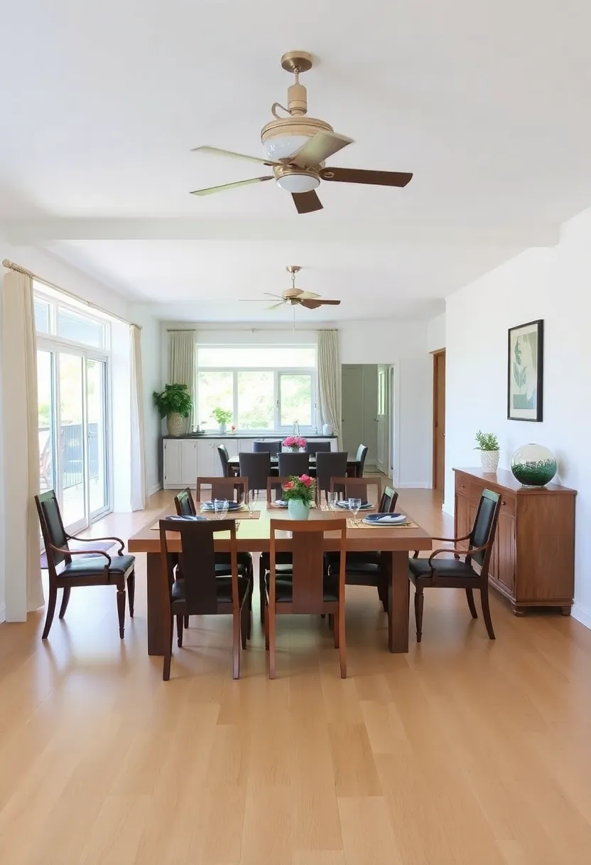 open farmhouse dining room with clear pathways