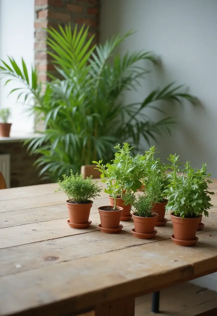 potted plants in japandi dining room corner