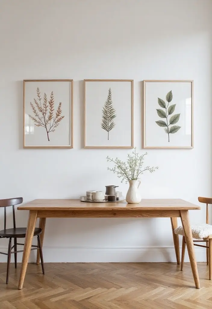 minimalist wall art in japandi dining room