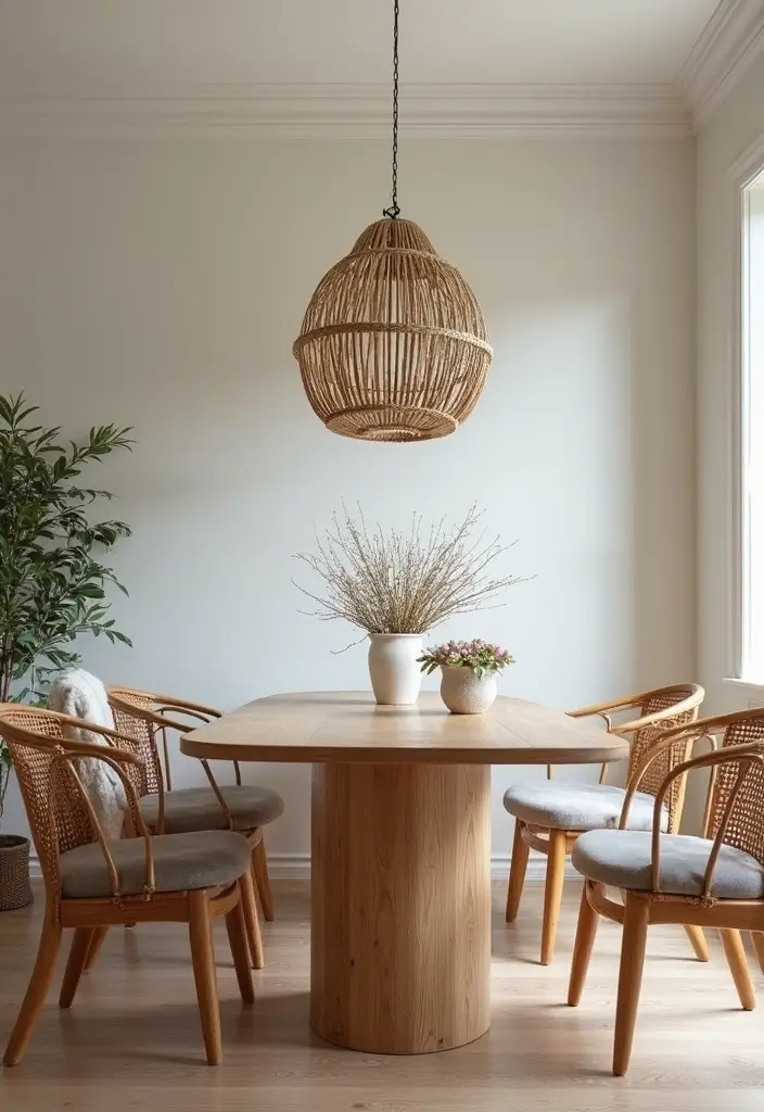 personalized japandi dining room with ceramic bowl and throw