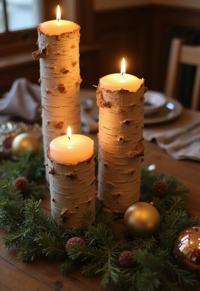 birch log candle holders with tea lights