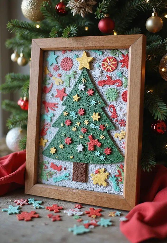 puzzle art with holiday shapes and colors