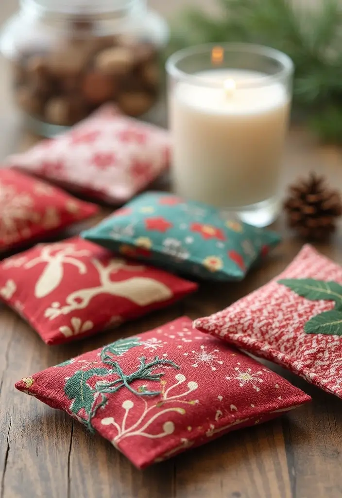 holiday scent sachets with festive fabric