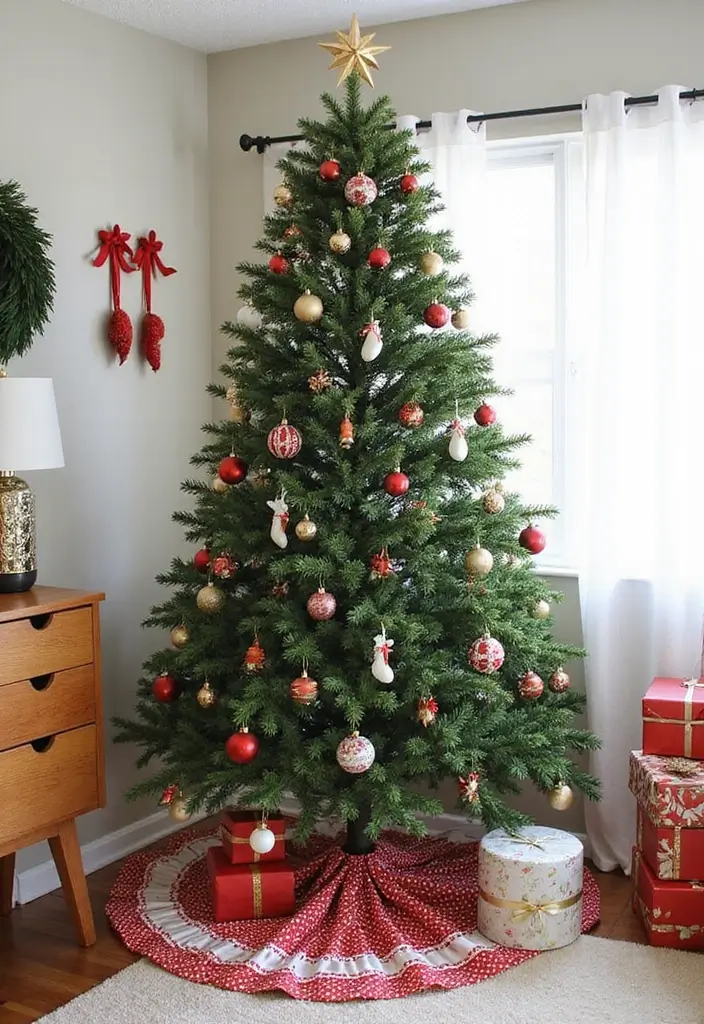 festive christmas tree skirt with holiday fabric