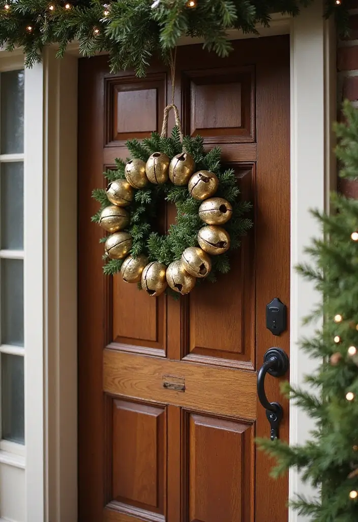 jingle bells on ribbon with greenery