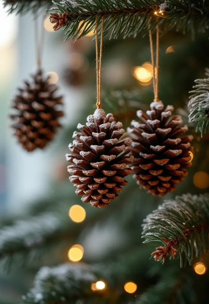 pinecones with white paint and glitter