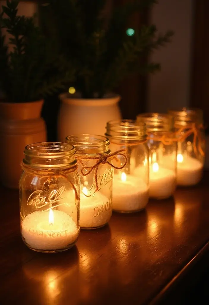 mason jars with tea lights and epsom salt