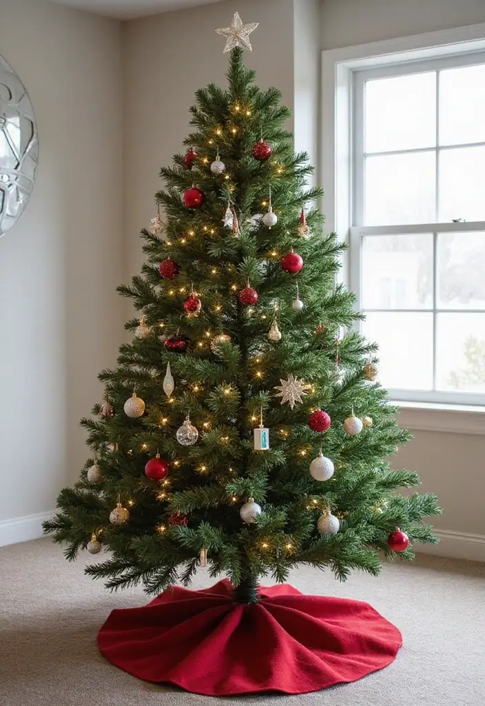 christmas tree skirt with glitter and faux snow