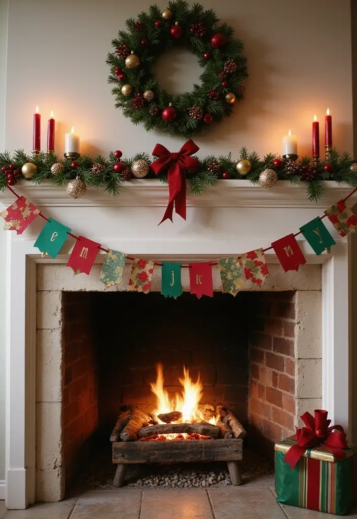 holiday banner with stars and trees