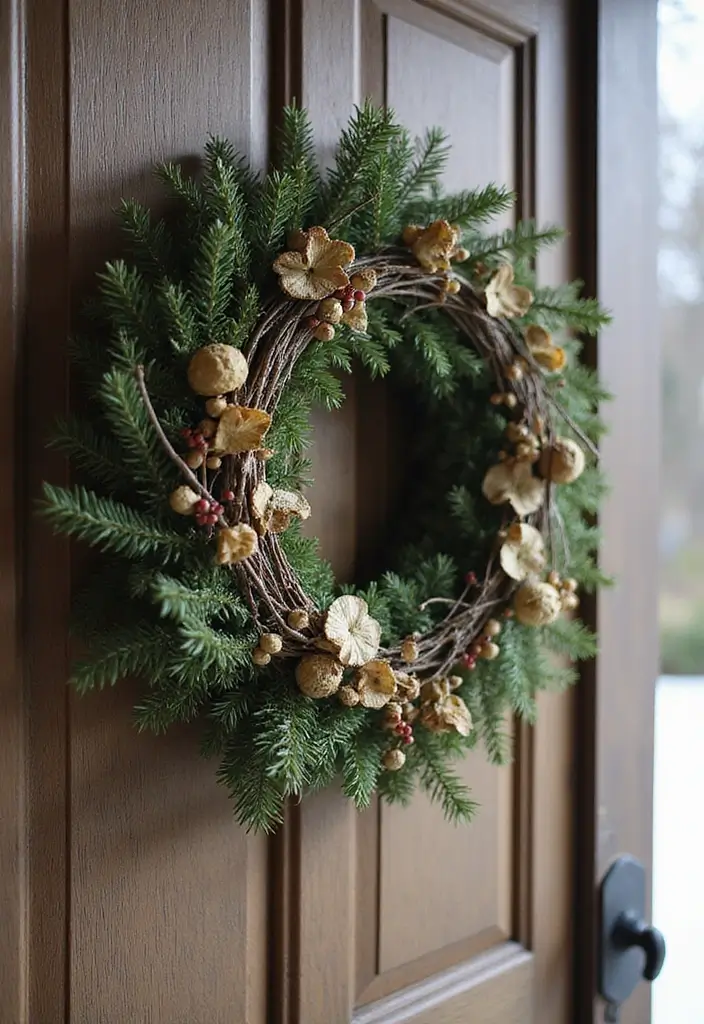 wreath with pine branches and berries