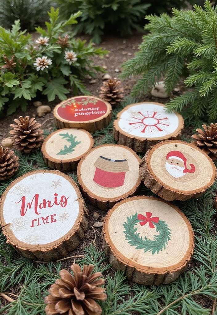 rustic wood slices with holiday designs
