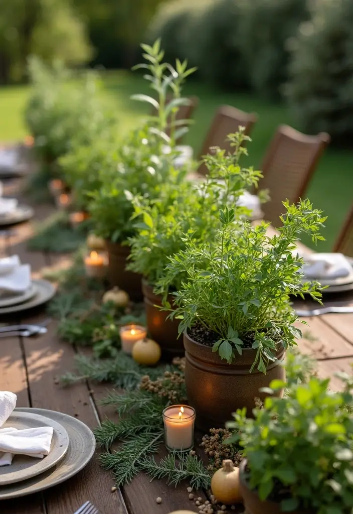 terracotta pots with rosemary and thyme