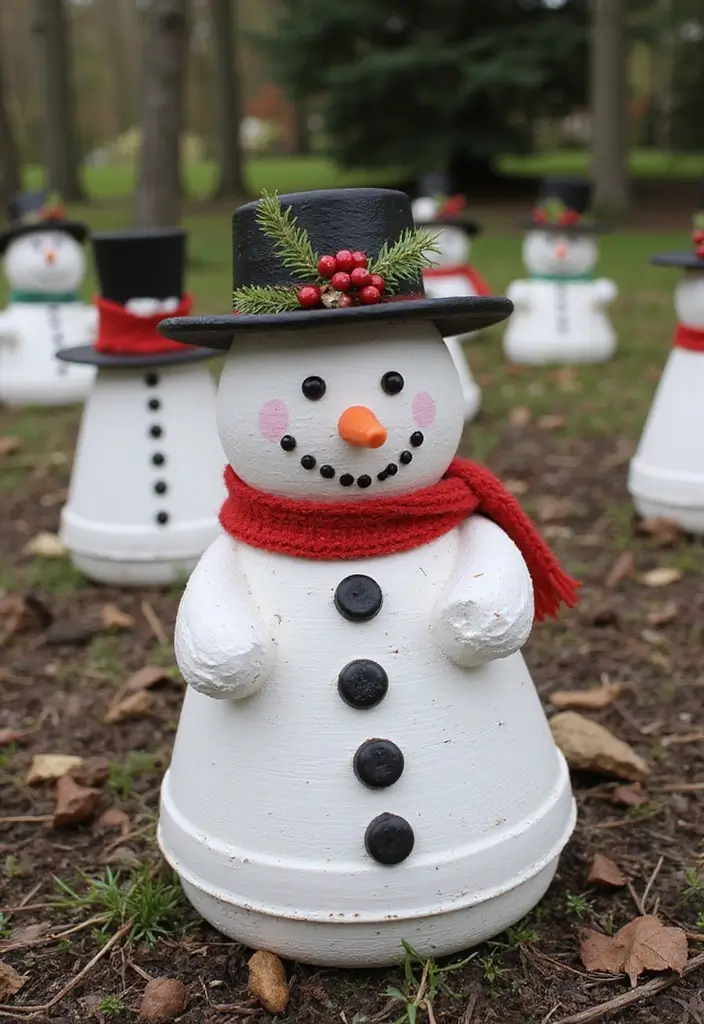 terracotta pot snowmen with scarves