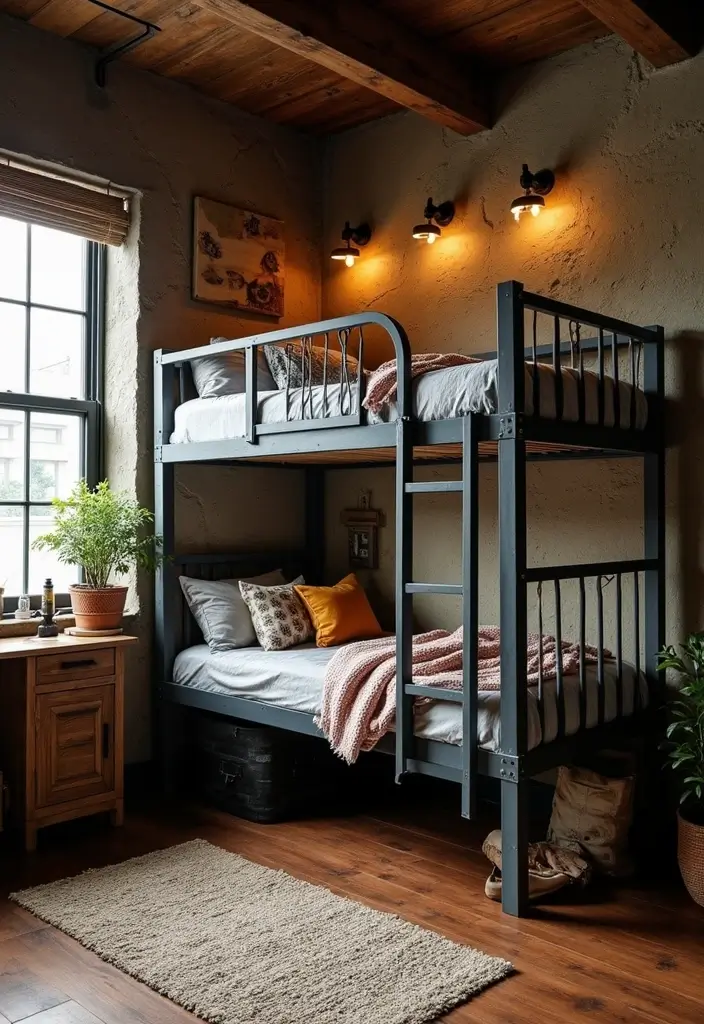 industrial loft with metal frame and wood desk