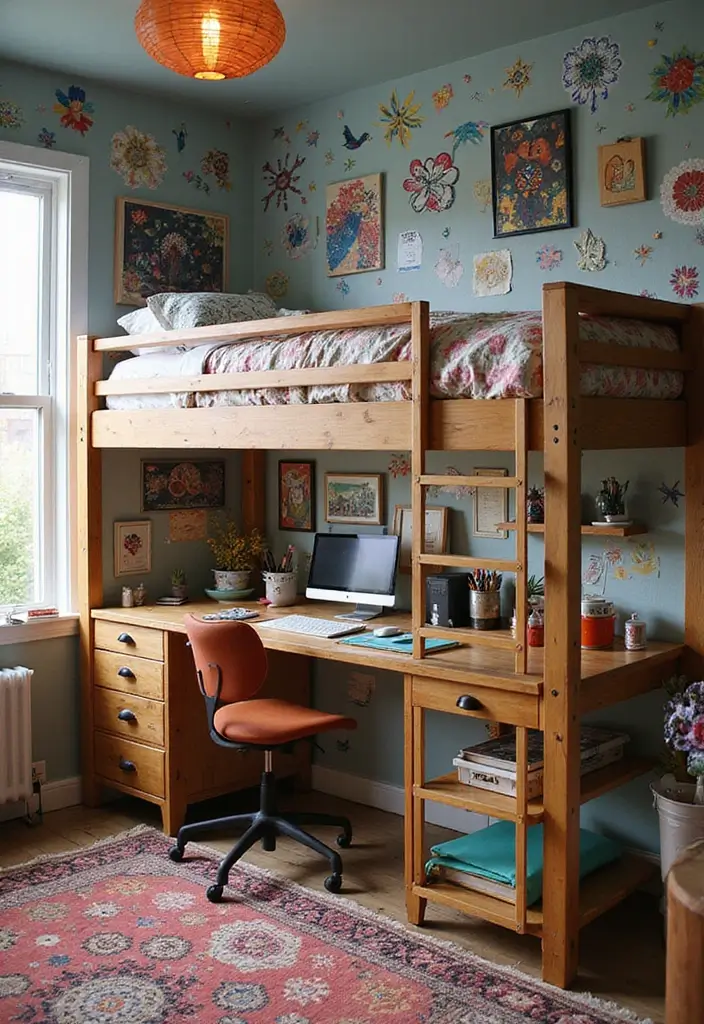 artistic loft with mural and supplies