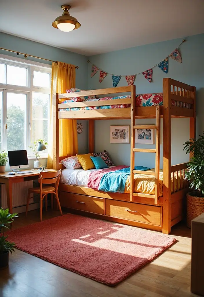 colorful loft bed with bright accents