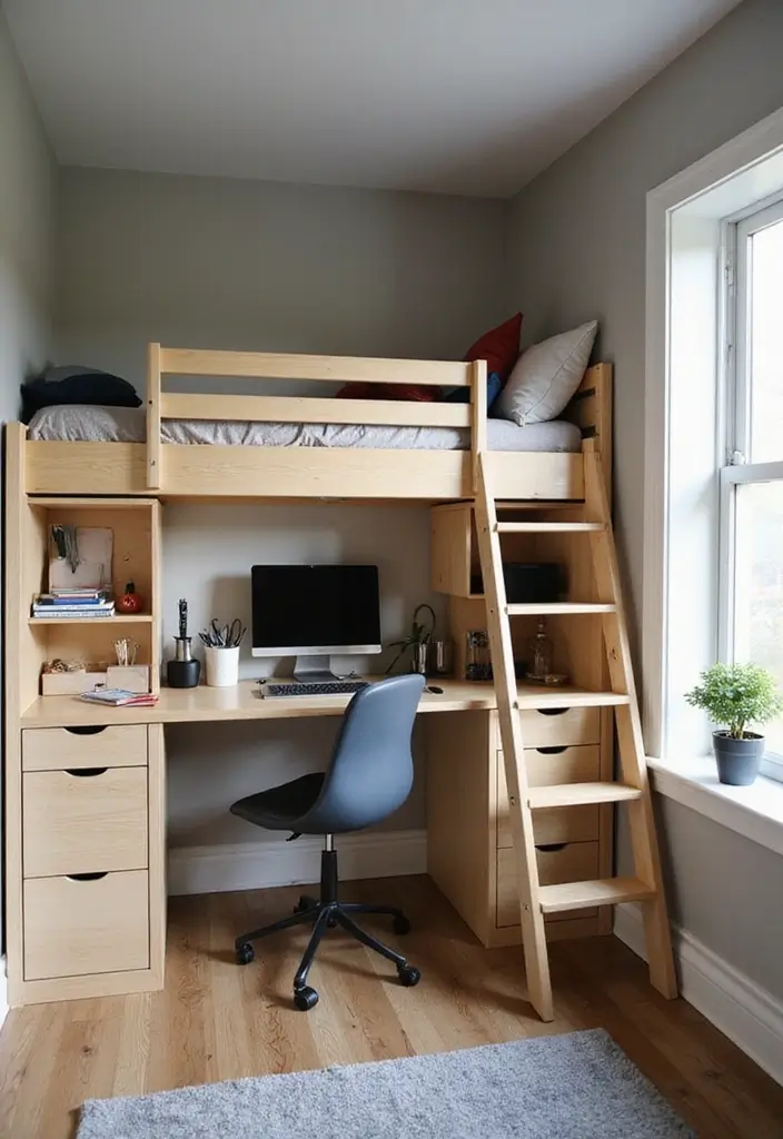 storage loft with bins and shelves