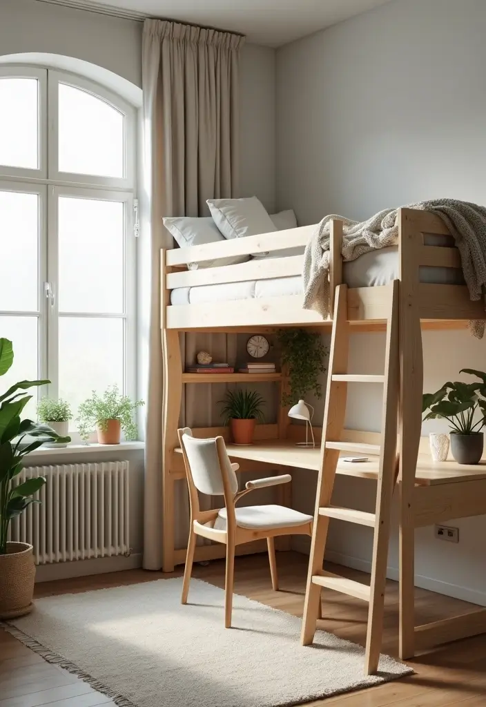 scandinavian loft with light wood and rug