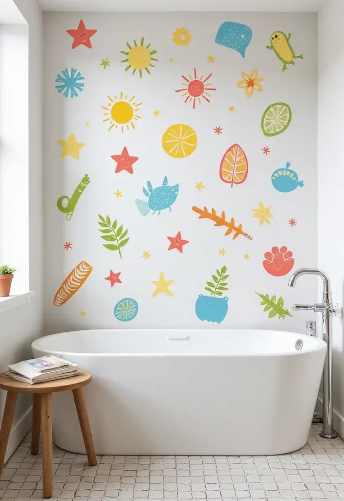 bathroom wall with colorful floral wall decals