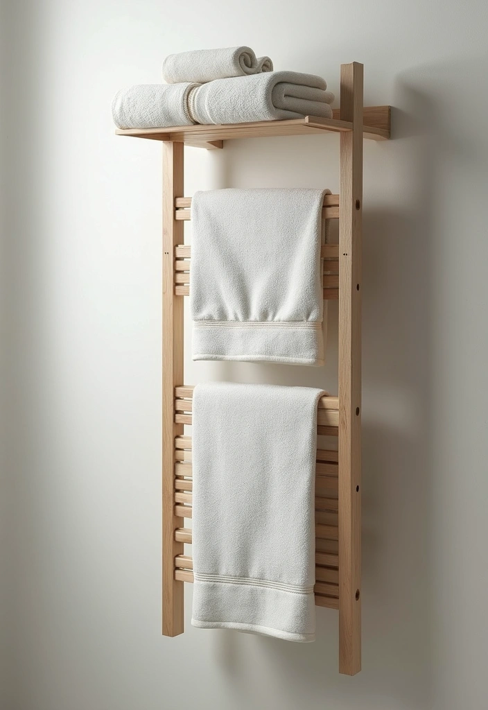 black metal towel rack with rolled white towels