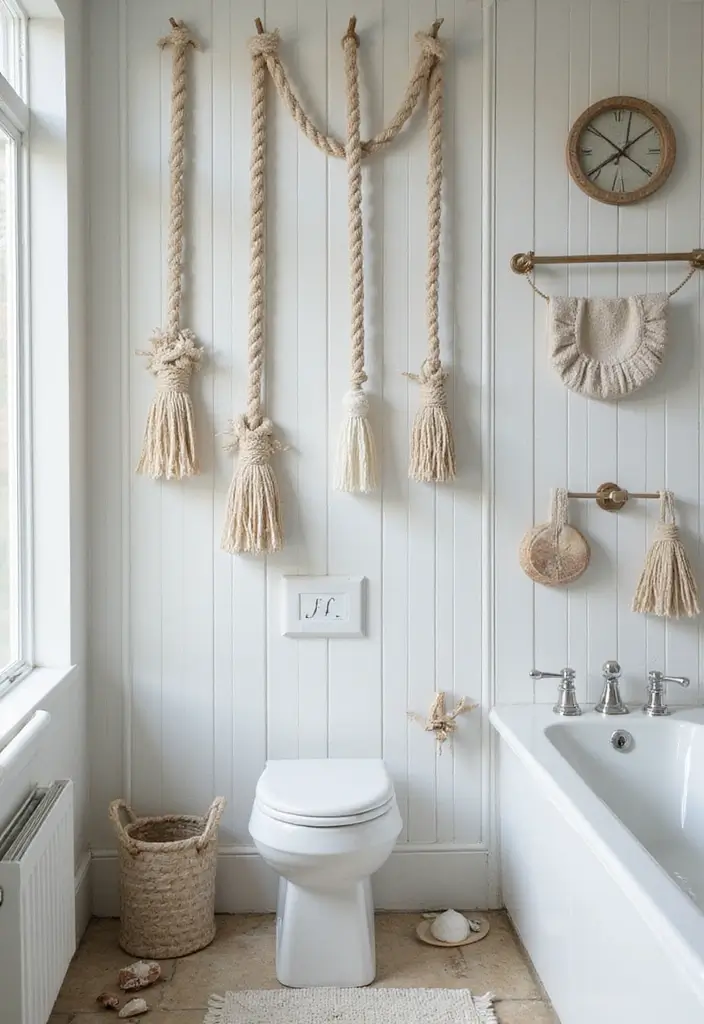 nautical rope mirror and shelf in coastal bathroom
