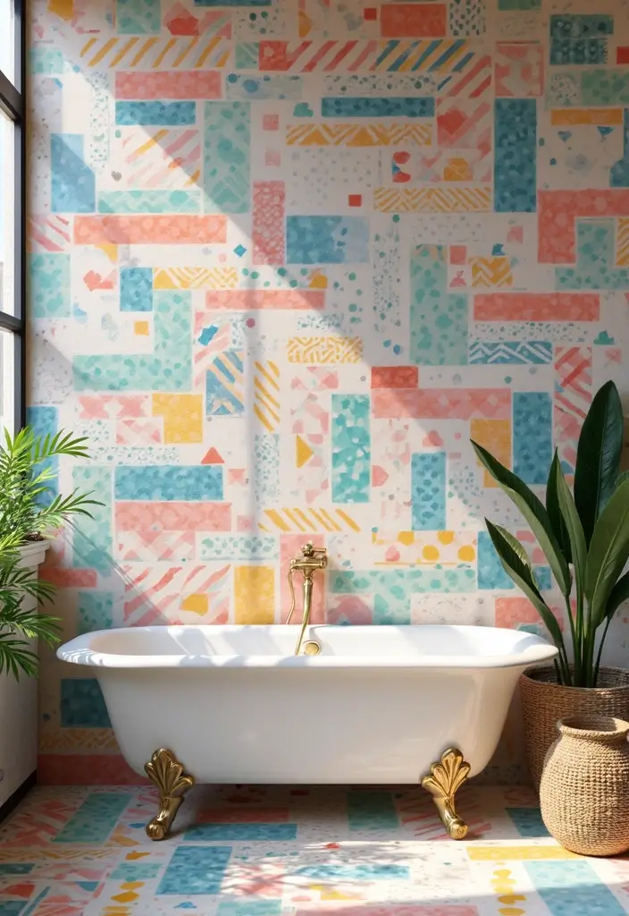 bathroom mirror framed with colorful washi tape