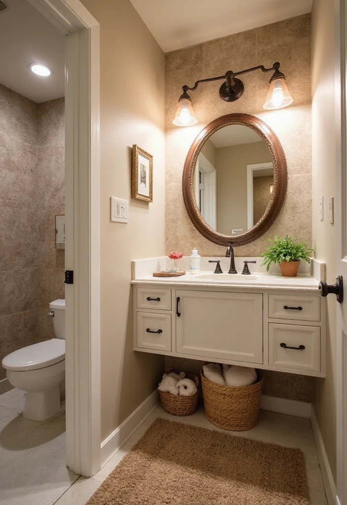 bright cozy bathroom with plants and wall decor