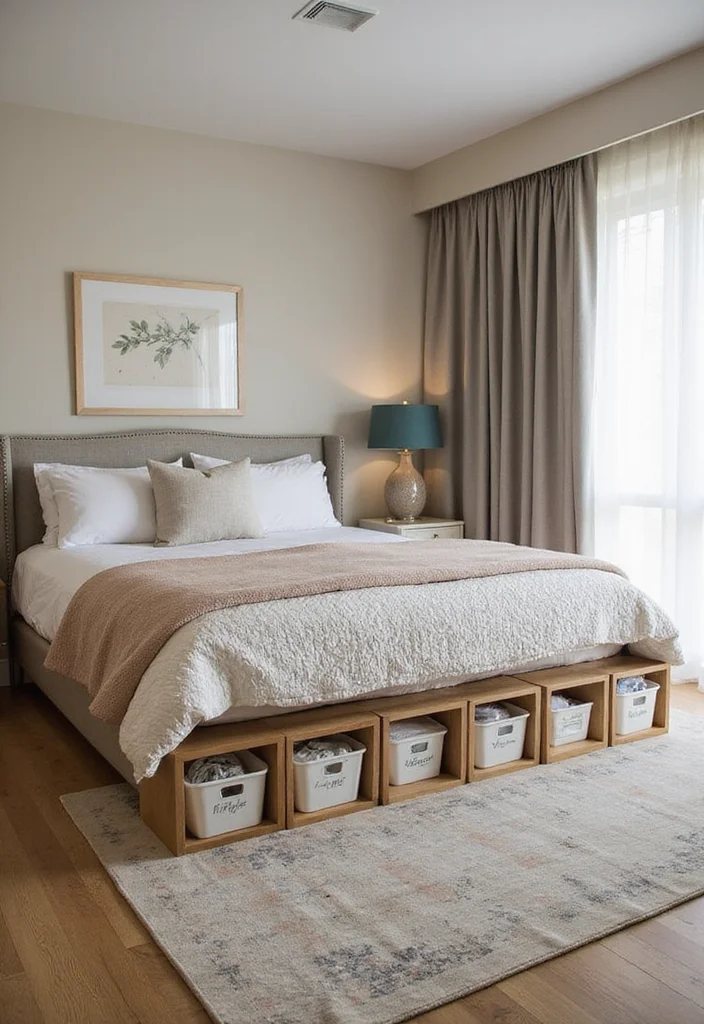under bed storage bins in a modern bedroom