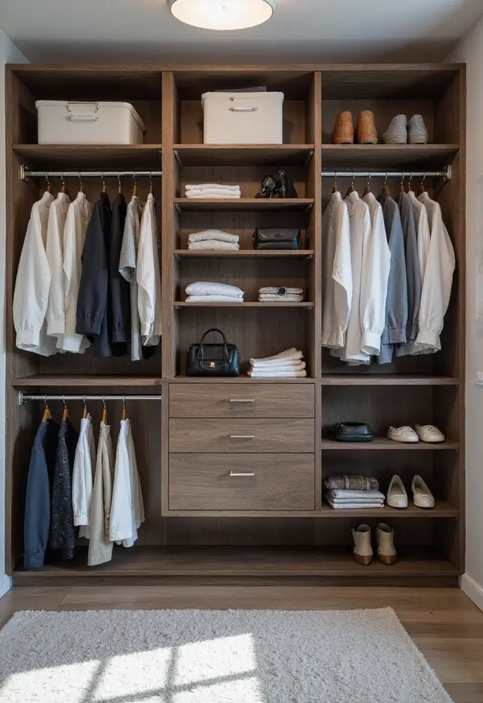 customized closet organizer with shelves and rods