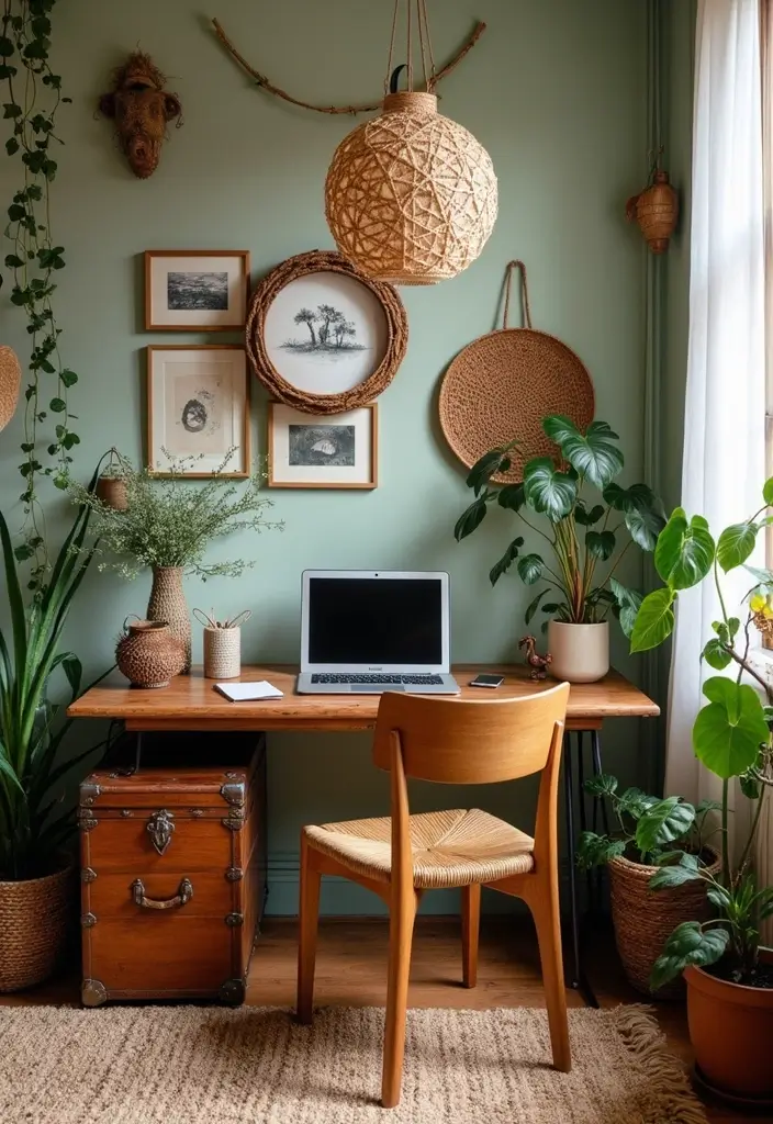 boho home office setup