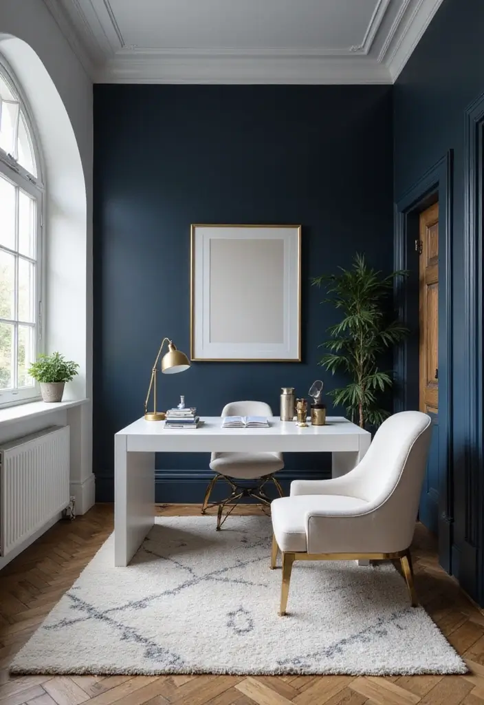 navy blue home office wall design