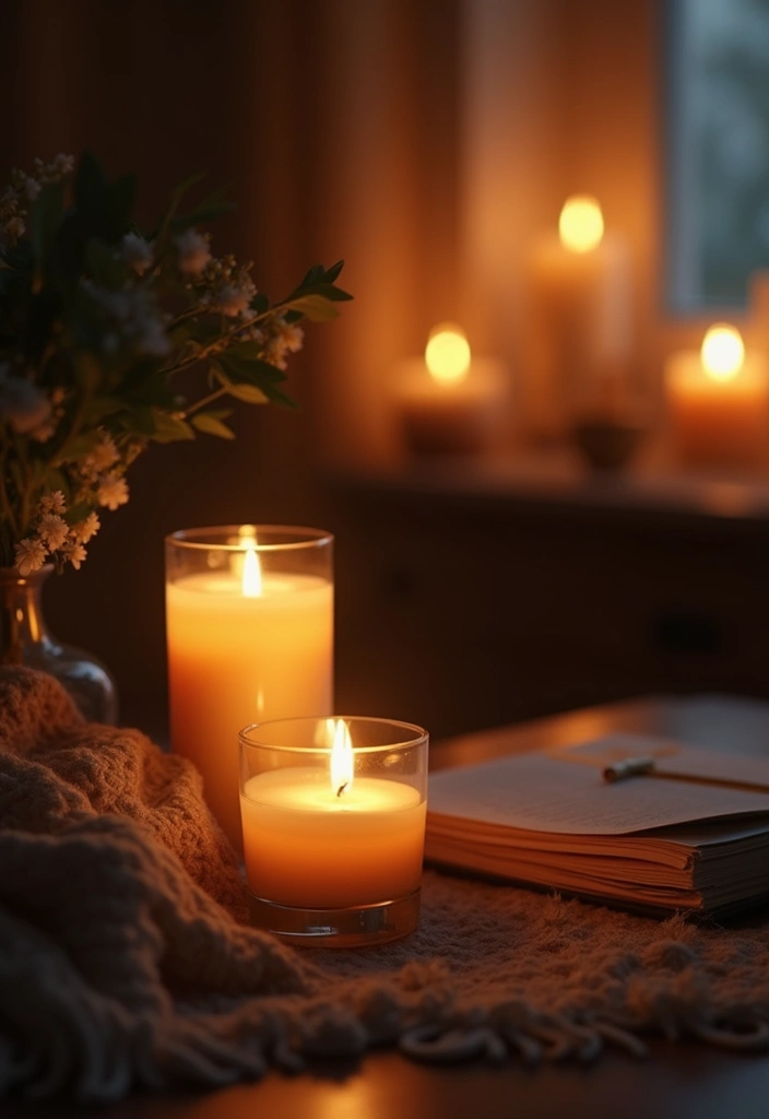 led candles creating cozy home office lighting