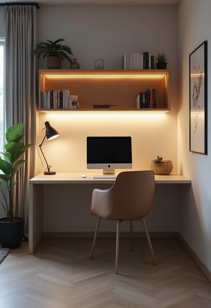under shelf led lighting highlighting office decor