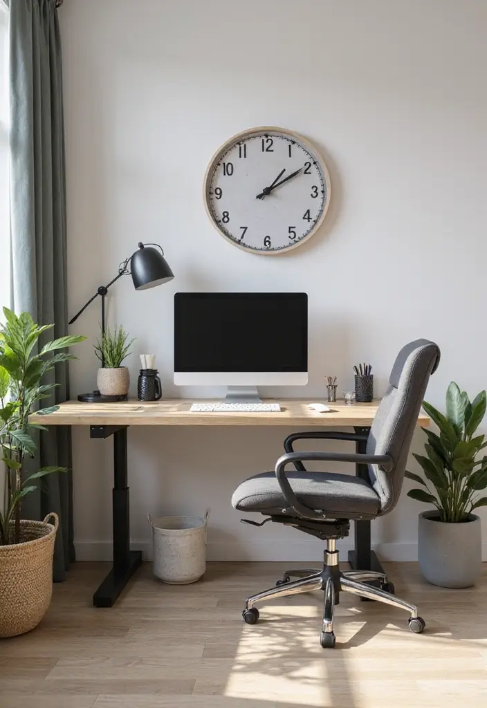 ergonomic desk and chair setup in home office