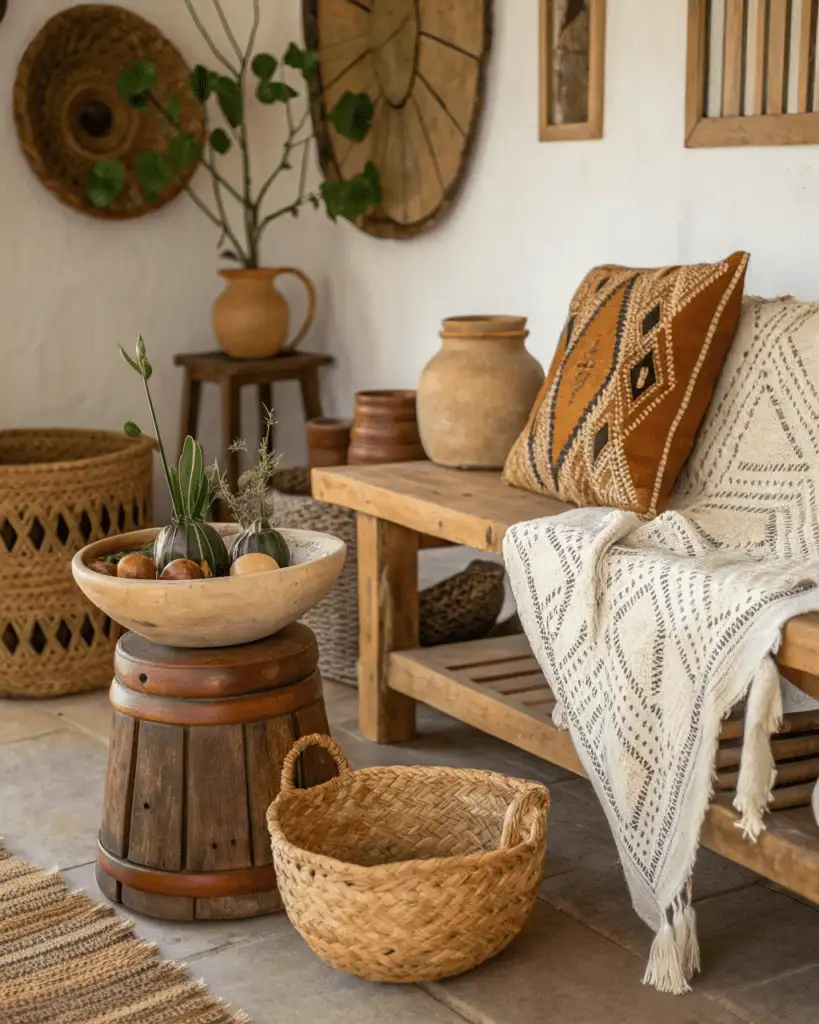 Unglazed Ceramic Vase and Raw Wood