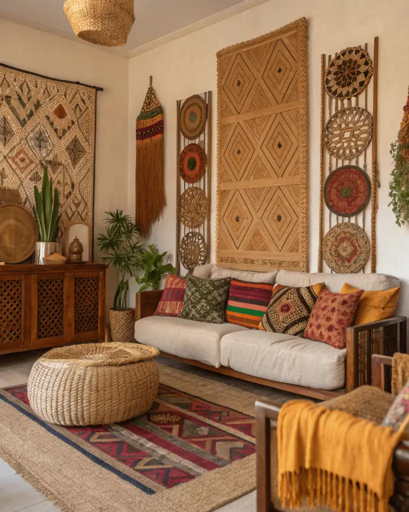 Textured fiber art in Afrobohemian space