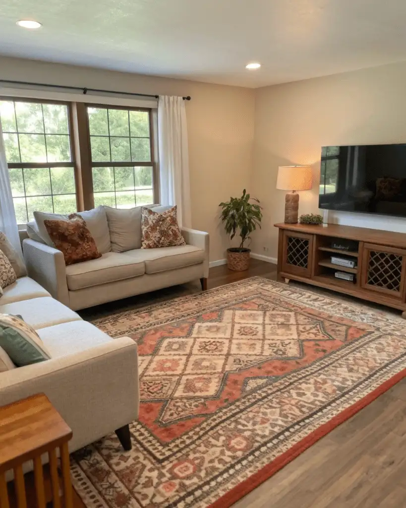 Large area rug in living room