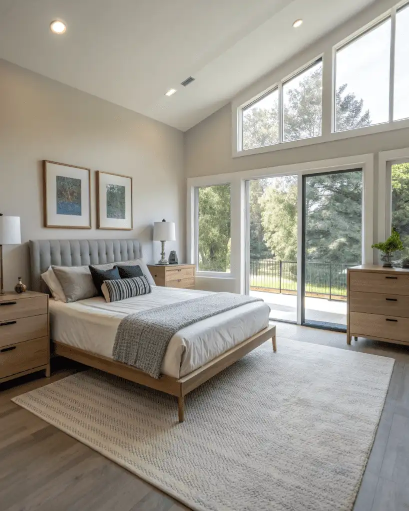 Clean-lined furniture in bedroom