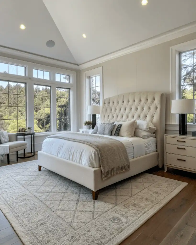 Upholstered bed adding warmth