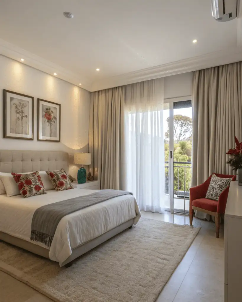 Floor length curtains in bedroom