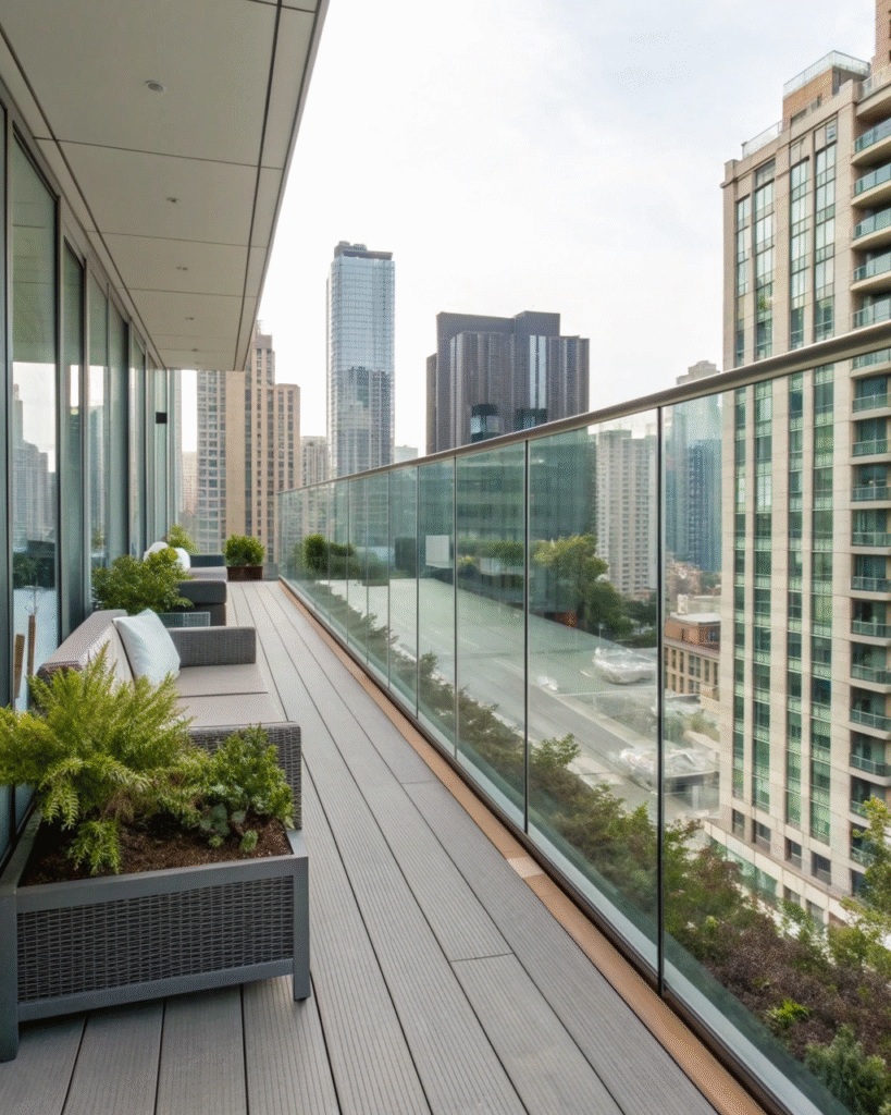 Glass railing on balcony