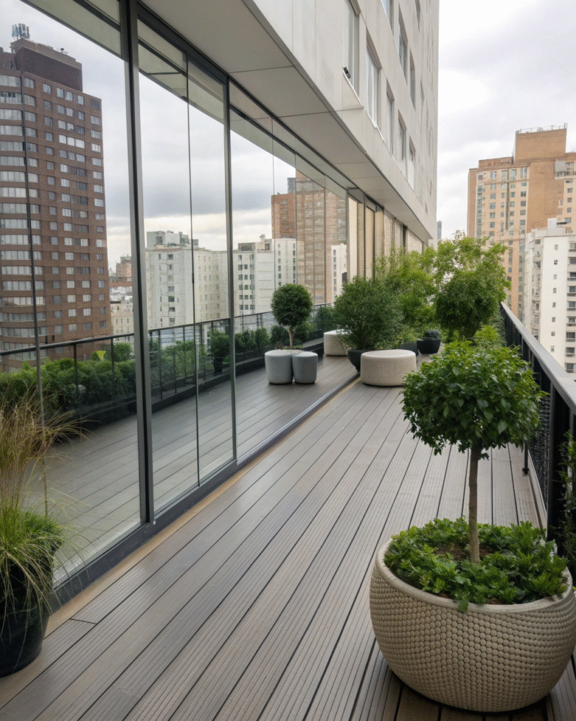 Reflective surfaces on balcony
