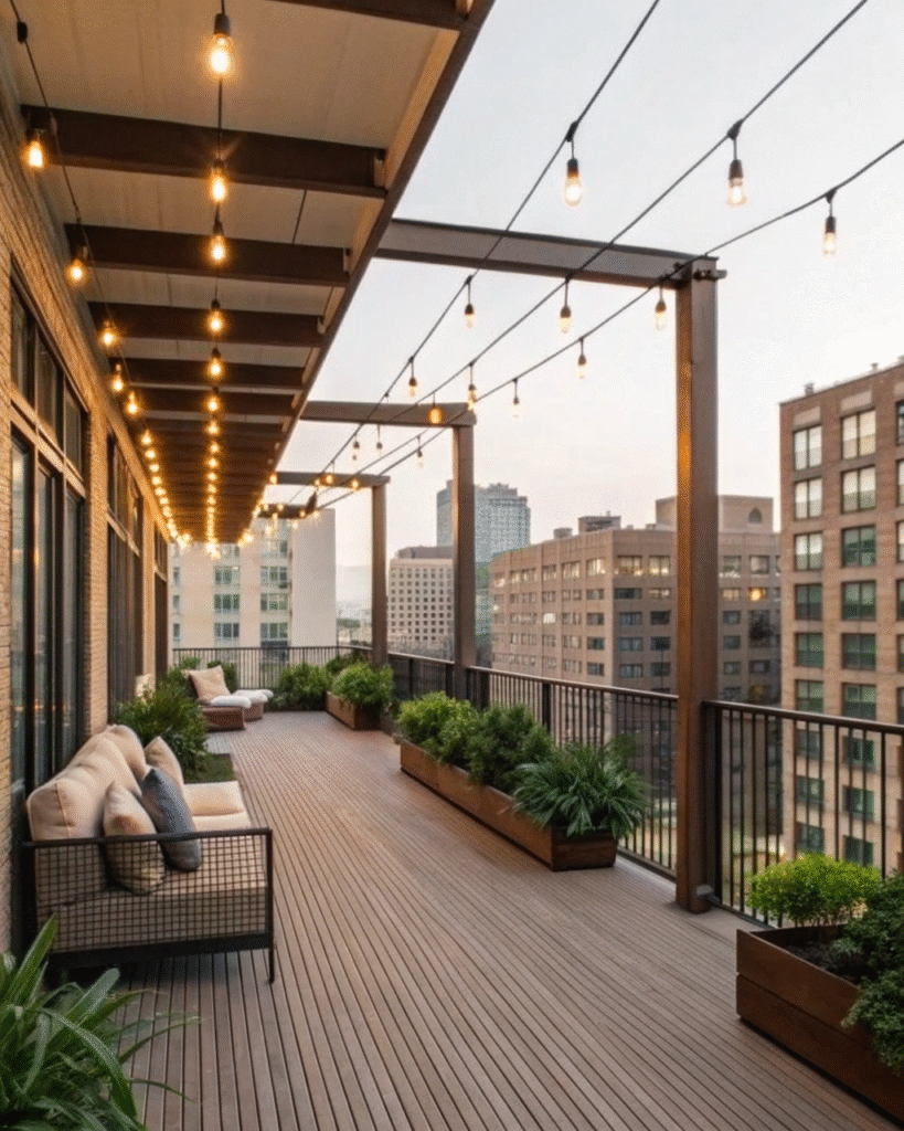 Hanging lights on balcony