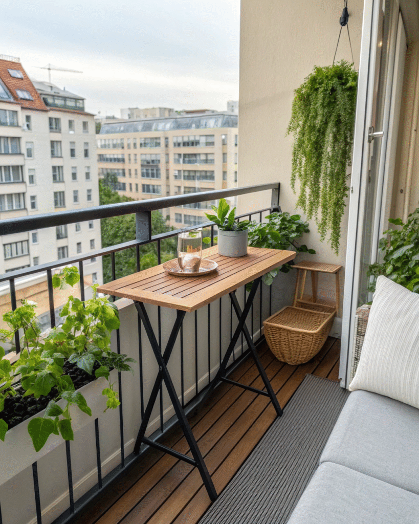 Fold-down bar table on balcony