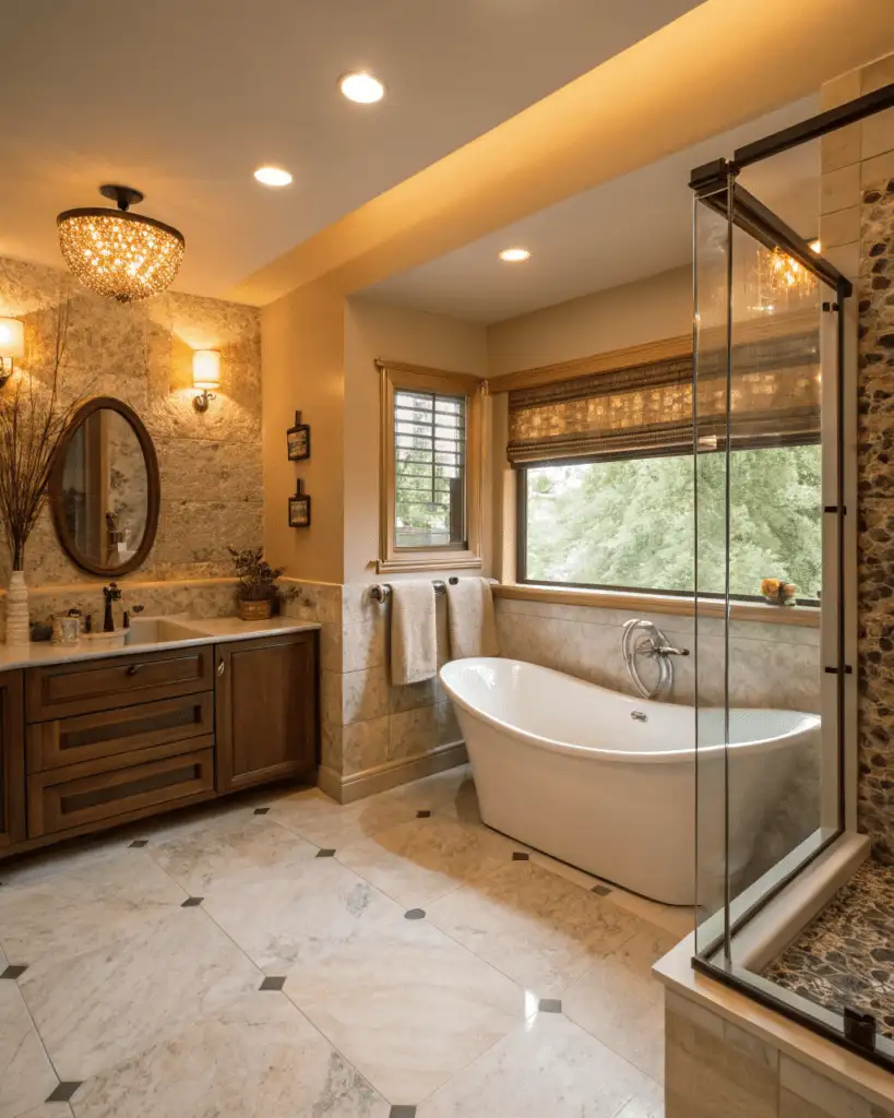 Warm Layered Lighting in Bathroom