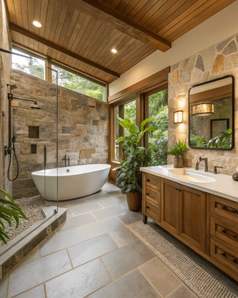 Natural Wood and Stone in Bathroom