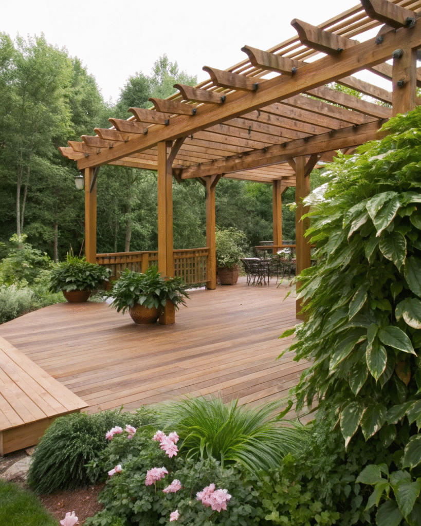 Wooden pergola on deck