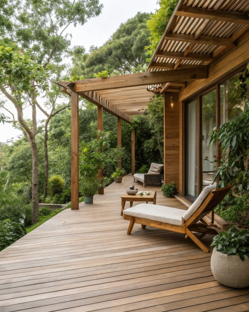 Natural wood deck furniture