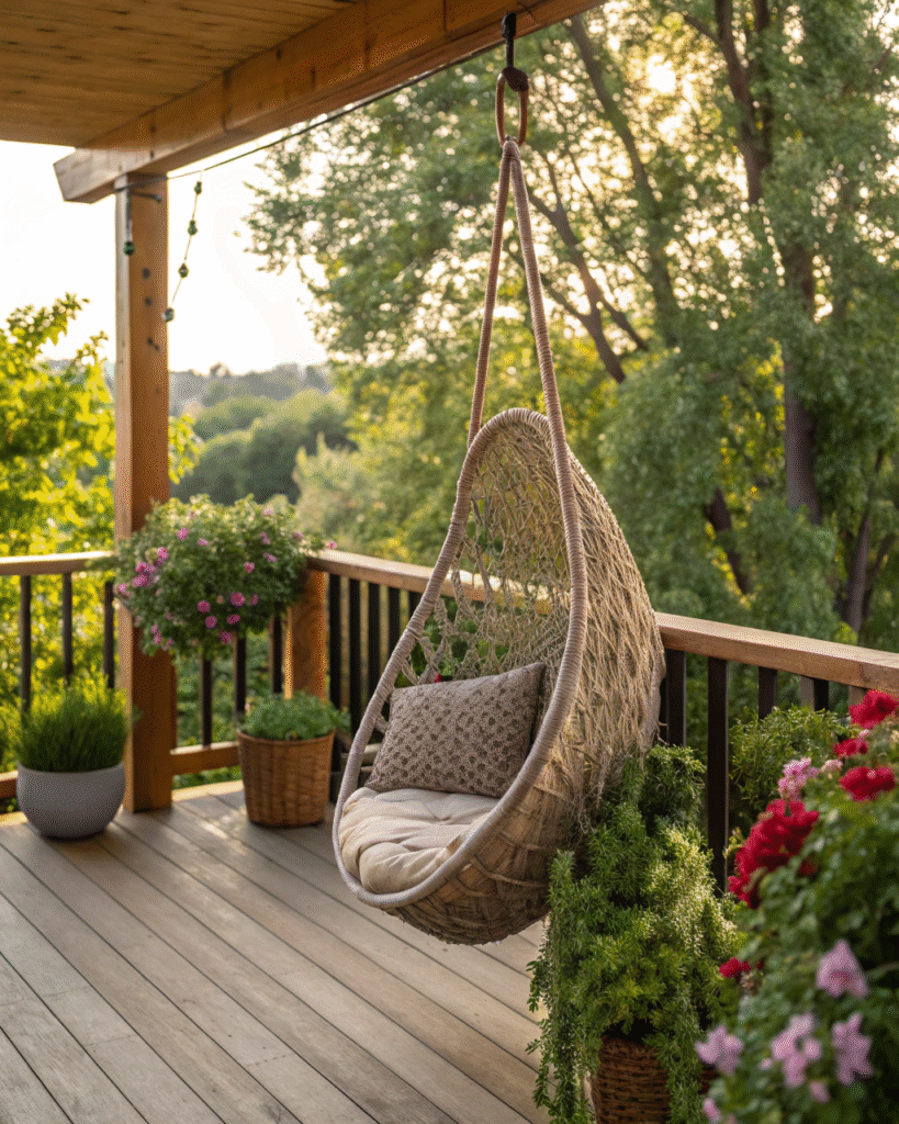 Hammock chair hanging on deck