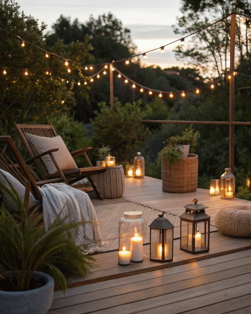 Lanterns and fairy lights on deck